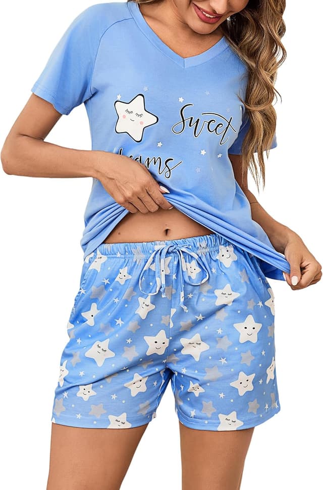 Imagen de Schlafanzug Damen Kurz V-Ausschnitt 95% Baumwolle en OfertitasTOP