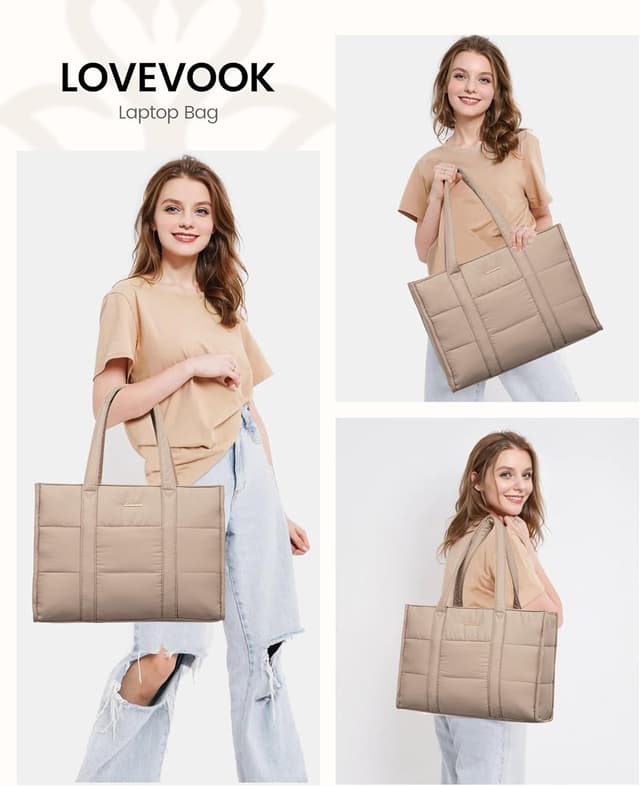 Detalle 2 de LOVEVOOK Laptop Handtasche Damen für 15,6 Zoll – großer Puffer- Shopper als Arbeitstasche