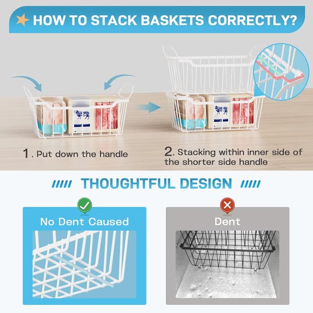 Detalle 2 de SUNALLY Freezer Organizer Bins (4-Pack) — Stackable chest freezer storage baskets with handles, white