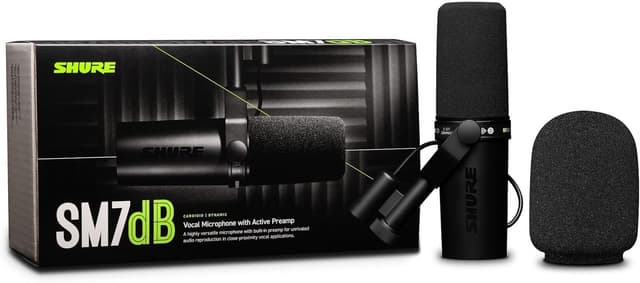 Thumbnail 1 de Shure SM7dB Dynamic Vocal Microphone with Built-in Preamp (XLR, Black) for Streaming, Podcasting, and Recording