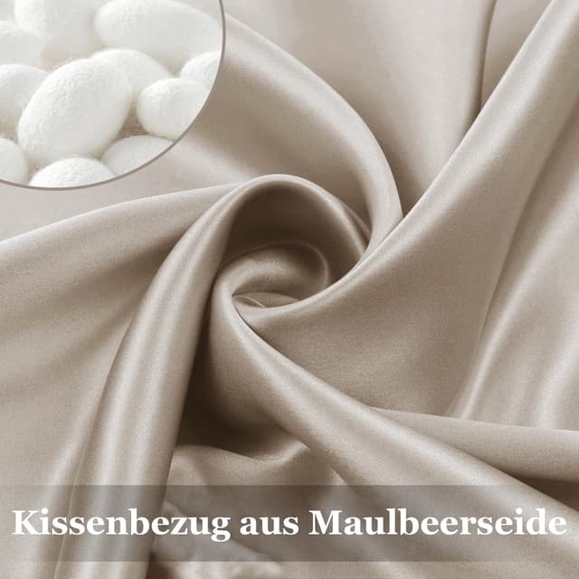 Thumbnail 2 de Adubor 100% Seidenkissenbezug 40x80 cm (23 Momme, 900 Fadenzahl) mit verstecktem Reißverschluss, 1 Stück – Beige