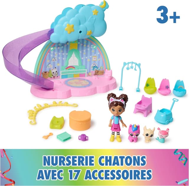 Detalle de Gabby et la Maison Magique – Gabby Dollhouse : Nurserie Chatons (17 éléments, 4 figurines)