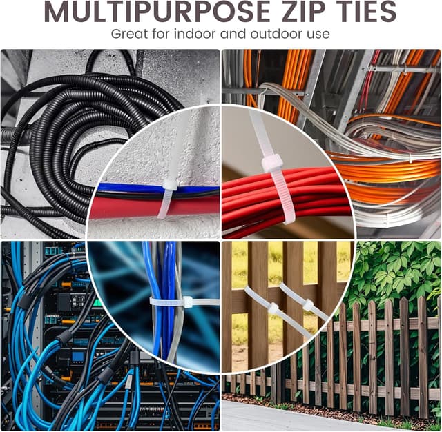 Thumbnail 6 de Yaluzibi 1000-pack 8 inch white nylon cable ties (PA66), UV resistant self-locking