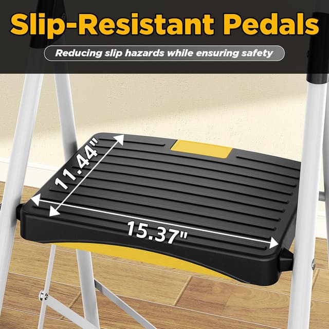 Detalle 2 de Urackify 3-Step Folding Steel Step Ladder with Safety Lock & Handrail