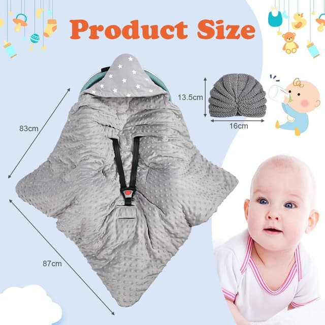 Detalle de Aolso Baby Coperta trapuntata 2 pezzi in cotone, bifacciale con cappuccio per ovetto/ marsupio