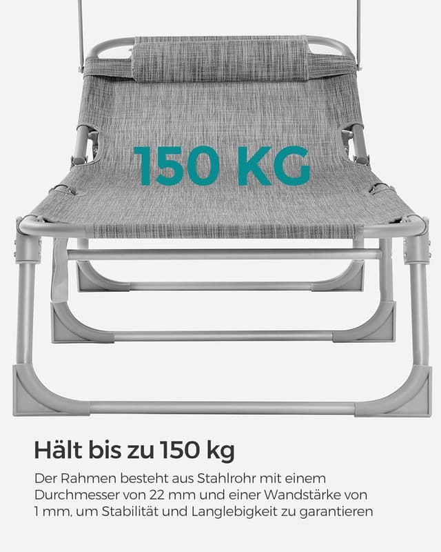 Thumbnail 6 de SONGMICS Große Sonnenliege GCB022G01 – klappbar mit Sonnenschutz, Kopfstütze und verstellbarer Rückenlehne