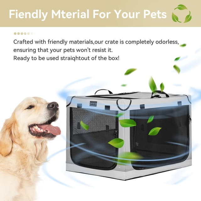 Detalle 2 de Petsfit Collapsible Dog Kennel with Thicken Mat, Adjustable Fabric Sleeve & Breathable Mesh Doors (100 cm)