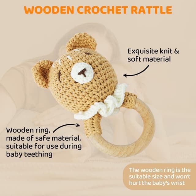 Detalle de Vicloon Sonaglio Neonati in Legno Montessori 0+ mesi (Orso, anello in faggio)