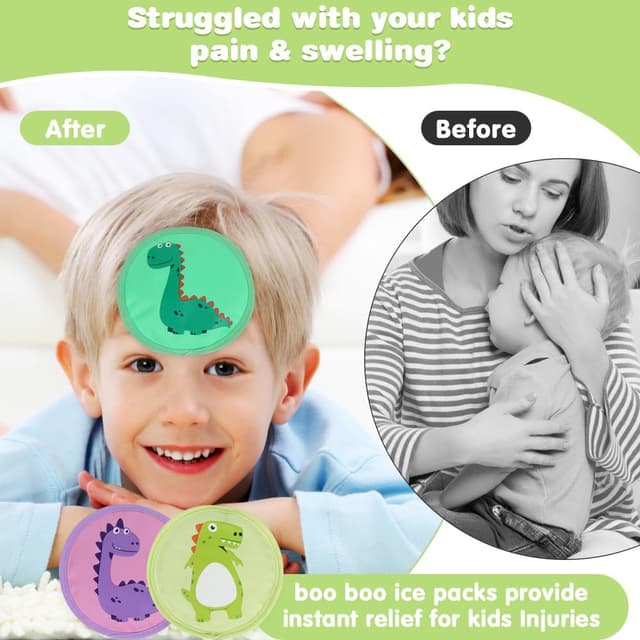 Detalle de Hilph 4.7" Kids Ice Pack Set (3-Pack) for Bumps, Bruises & Fever Relief