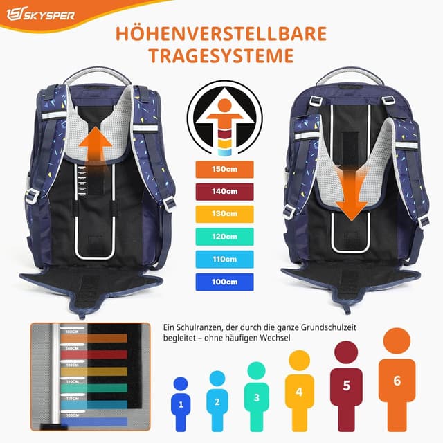 Detalle 2 de SKYSPER Schulranzen-Set 5-teilig mit ergonomischem Tragesystem und 360° Reflektorstreifen (16 L)