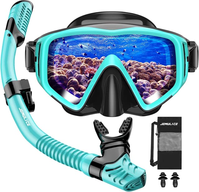 Detalle de JEMULICE Schnorchelset für Erwachsene mit Tauchbrille und Dry-Schnorchel (Anti-Leck, Anti-Fog, gehärtetes Glas)