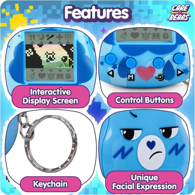 Detalle 1 de Care Bears Digital Pet – Grumpy Bear cyber pet with care features (1.4” screen)