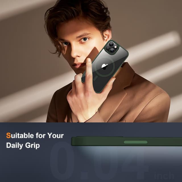 Thumbnail 6 de ORETECH Magnetische Hülle für iPhone 15 Plus (6,7 Zoll) mit Mag-Safe & 2× Schutzfolie + Kameraschutz – stoßfest, kratzfest, transparent in Grün