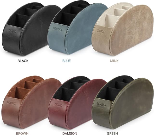 Detalle 2 de Londo Remote Control Holder with 5 Pockets in Genuine Leather (Italian) — Slim Storage for Remotes