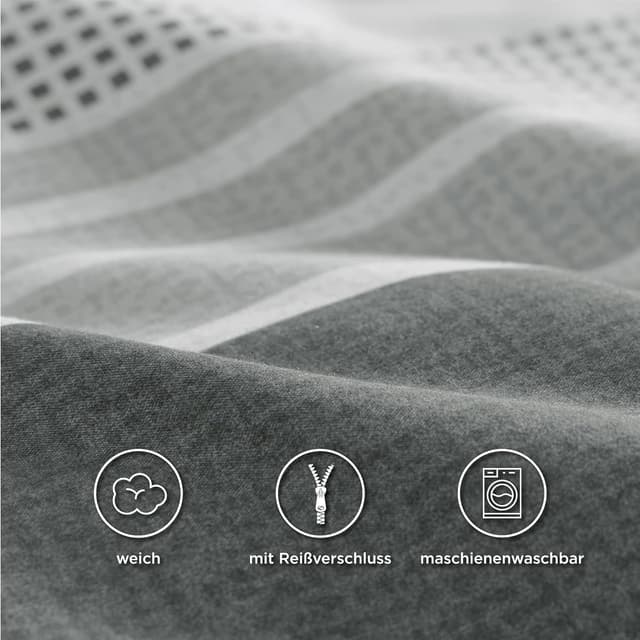 Detalle 2 de BEDSURE Wendebettwäsche 135x200 (2-teilig) Grau gestreift mit Reißverschluss – 80x80 Kissenbezug