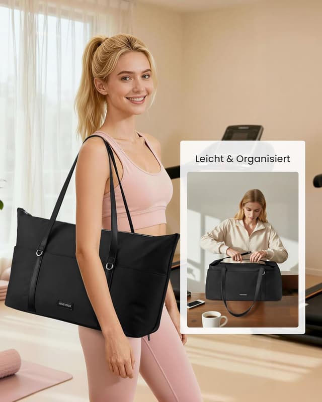 Detalle de LOVEVOOK Sporttasche Damen 25 l – Gym Bag mit Schuhfach & Nassfach für Sport, Schwimmen und Reisen