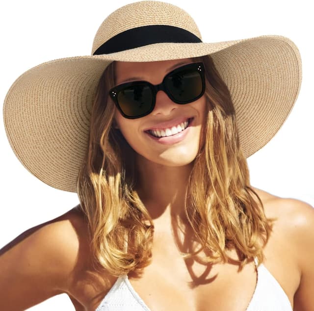 Detalle de FURTALK Women’s Sun Straw Hat (Wide Brim) with UPF 80+