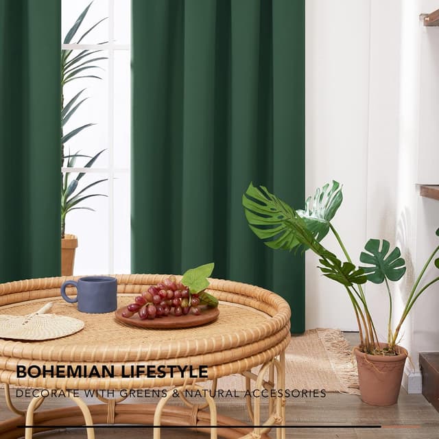 Thumbnail 6 de Deconovo Thermal Insulated Pencil Pleat Blackout Curtains (2 Panels) – Forest Green – 66 x 90 Inch