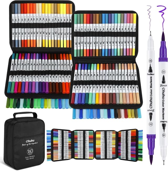 Detalle de Ohuhu 160 Colours Dual Tip Brush & Fineliner Pens with Maui Carrying Bag (Numbered Set)
