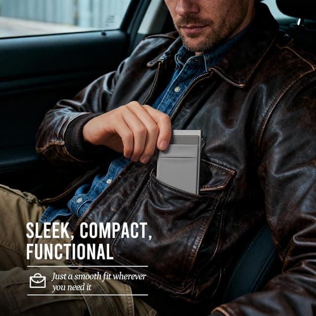 Thumbnail 6 de YESIIW minimalistische RFID-Brieftasche mit Pop-up Kartenhalter und Münzfach – schlankes Kartenetui für Herren (Grau)