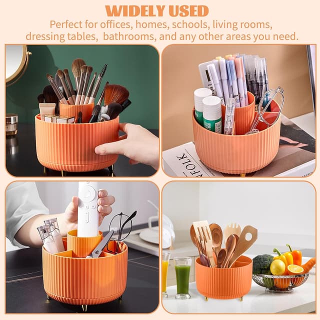 Detalle de 360° drehbarer Make-up Organizer mit 5 Fächern – Make up Organizer & Pinselhalter (Orange)