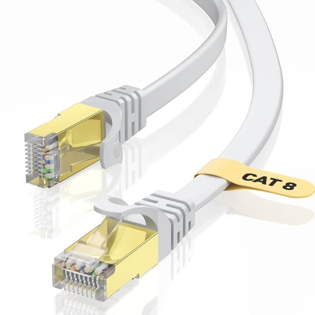Detalle de VOIETOLT Cat8 LAN-Kabel 8 m mit Clips: 40 Gbps / 2000 MHz, STP RJ45 (weiß)
