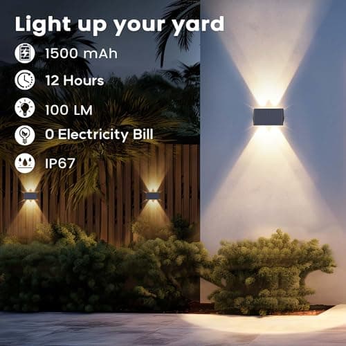 Detalle 2 de Aplique solar exterior IIRARA arriba y abajo con 4 LED, IP67 y 3 modos (lámpara inalámbrica para jardín/patio)