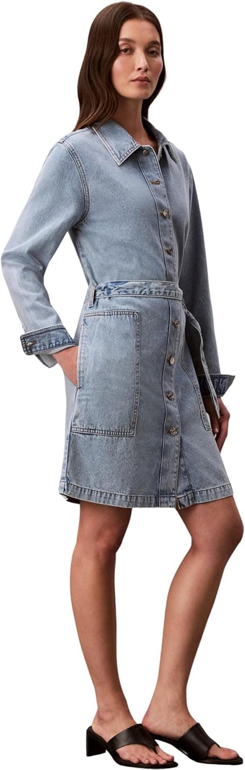 Detalle 2 de Calvin Klein Belted Denim Mini Dress Coastal LV047F671G vestito donna in denim