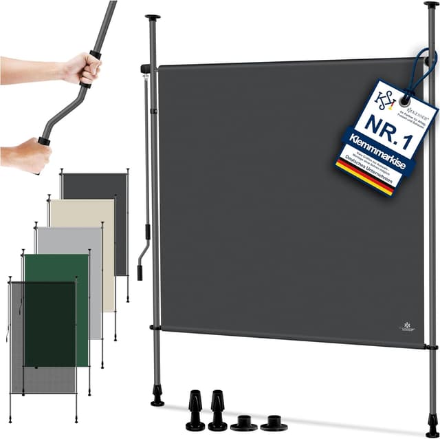 Detalle de KESSER® Klemmmarkise 120x310 cm – senkrechte Vertikalmarkise für Balkon & Garten (wetterfest, ausziehbar, Anthrazit)