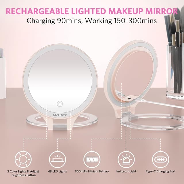 Thumbnail 6 de WEILY Specchio trucco 10x/1x ricaricabile con luci 💄