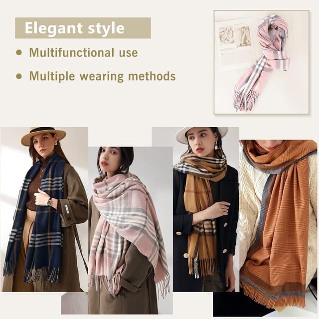 Detalle 2 de Gebell Women Tartan Scarf (Winter Plaid Blanket) – long soft warm tartan check stole