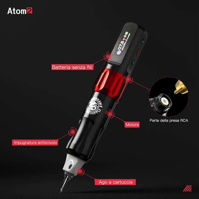 Detalle de Dragonhawk Atom2 Wireless Tattoo Machine penna per tatuaggi con display e modalità
