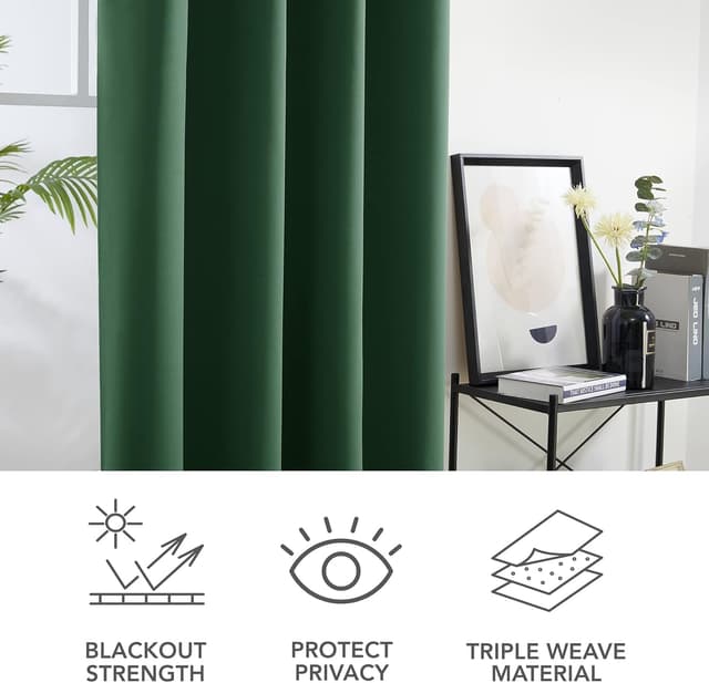 Detalle 2 de Deconovo coppia di tende oscuranti con occhielli per soggiorno 132 x 160 cm, verde scuro