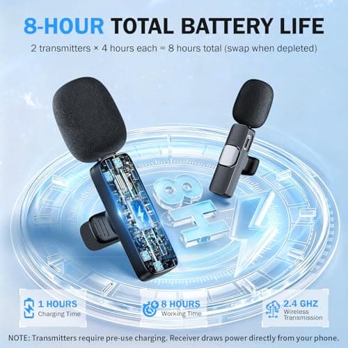 Detalle de SURPN Micrófono Inalámbrico de Solapa Plug-Play para iPhone y Android (lavalier mini) de 2,4 GHz