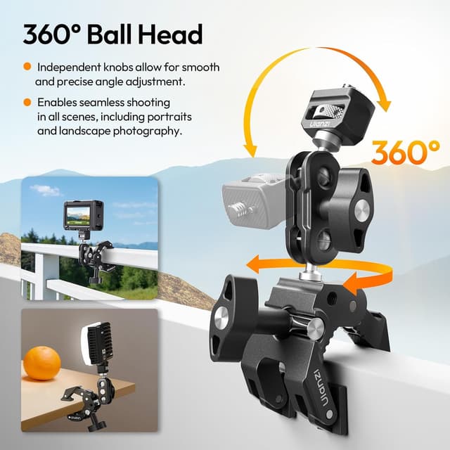 Detalle de ULANZI C078 Super Clamp Kamerahalterung mit Magic Arm, 360° Dual-Kugelkopf und 1/4" Gewinde
