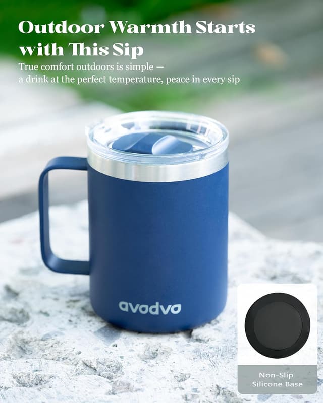 Detalle de avodvo 12oz Insulated Coffee Mug with Lid (Navy Blue) – Double-Wall Vacuum Travel Cup