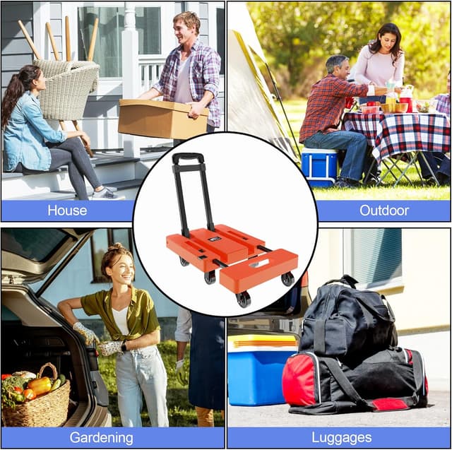 Thumbnail 6 de SOLEJAZZ Folding Hand Truck (Portable Dolly) 500LB capacity with 6 wheels, 3-height handle, orange