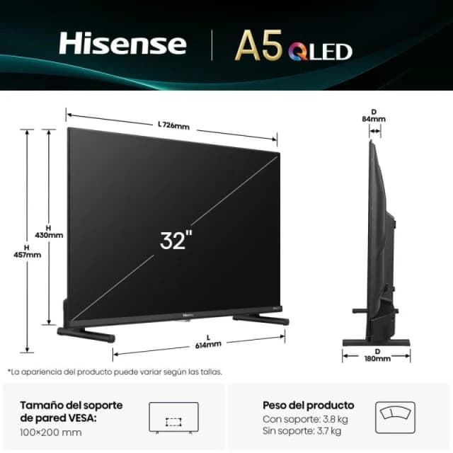 Thumbnail 3 de Hisense 32A5Q QLED 32" Full HD Smart TV HDR10 Dolby Atmos
