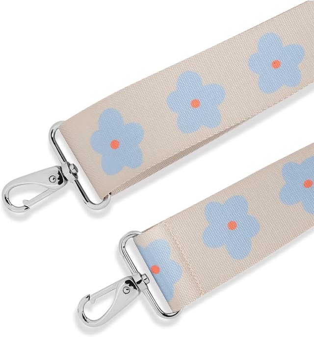 Detalle 2 de Expatrié bandoulière pour sac Jeanne Fleurs Bleu : sangle interchangeable, amovible et réglable