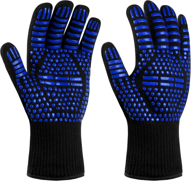 Detalle de flintronic Heat Resistant Grill Gloves (Blue) – oven, BBQ and soldering hand protection up to 800°C