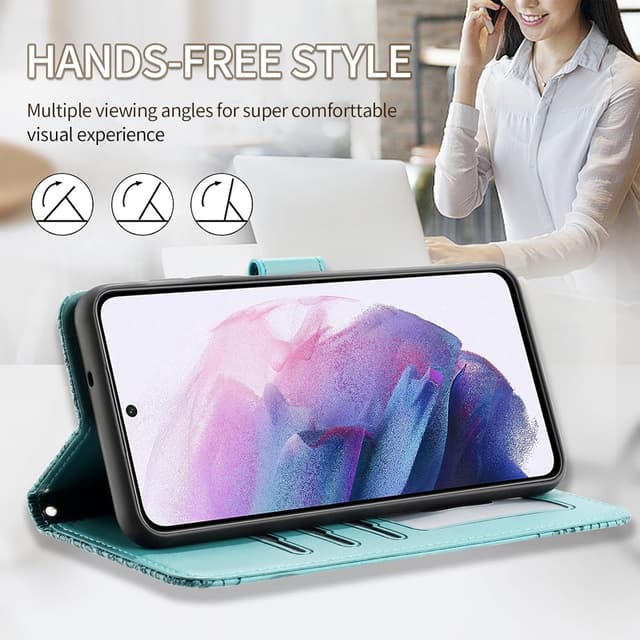 Detalle de Butnyeoe Handyhülle für Samsung Galaxy S24 FE – Klapphülle im Wallet-Case-Stil mit Magnetverschluss, Kartenfächern und Standfunktion (blau-grün)