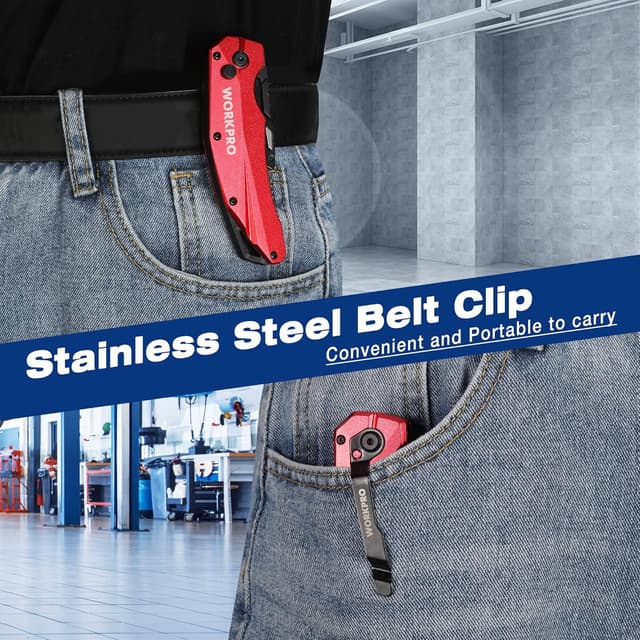 Thumbnail 6 de WORKPRO Cutter Professionnel Pliant avec mécanisme de changement rapide – 10 lames SK5 incluses