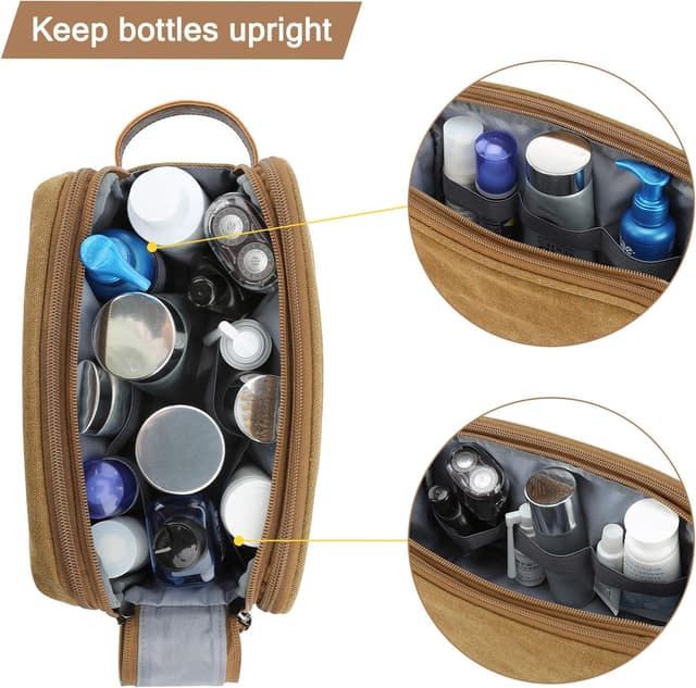 Detalle de BAGSMART Herren-Kulturbeutel mit Doppelreißverschluss, 5 l – wasserdichte Reisetuchtasche in Khaki