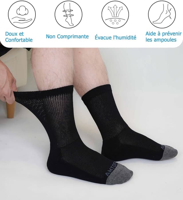 Thumbnail 6 de ZFSOCK Chaussettes diabétiques sans élastique, sans couture et à semelle rembourrée (4 paires, mi-mollet)