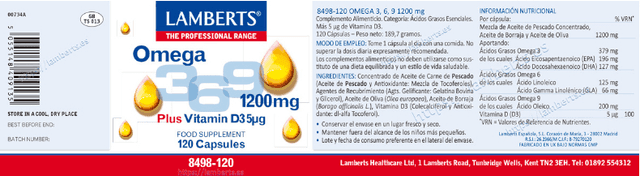 Thumbnail 1 de Lamberts Omega 3,6,9 1.200 mg + Vitamina D3 120 cápsulas