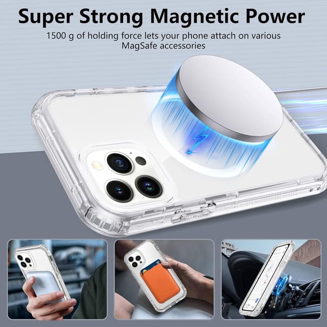 Detalle de XTCASE Coque magnétique pour iPhone 15 Pro avec protection d’écran intégrée (MagSafe, 360°), transparente