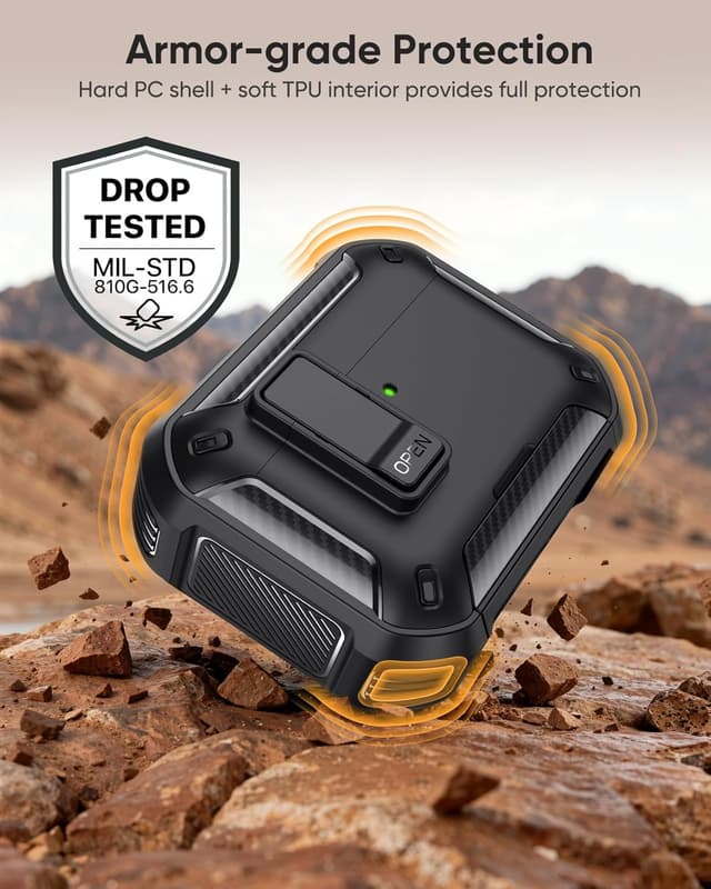 Detalle 2 de MoKo AirPods Pro 3 Case with Lock (2025) – MagSafe Compatible, Phone Stand & Cleaning Kit, Black