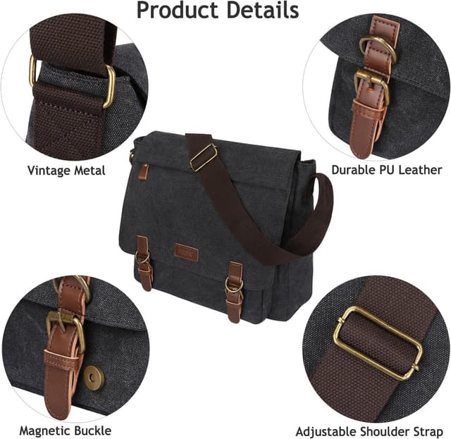 Detalle de S-ZONE Herren Umhängetasche für 15,6″ Laptop – Vintage Canvas Messenger Bag mit Schultergurt