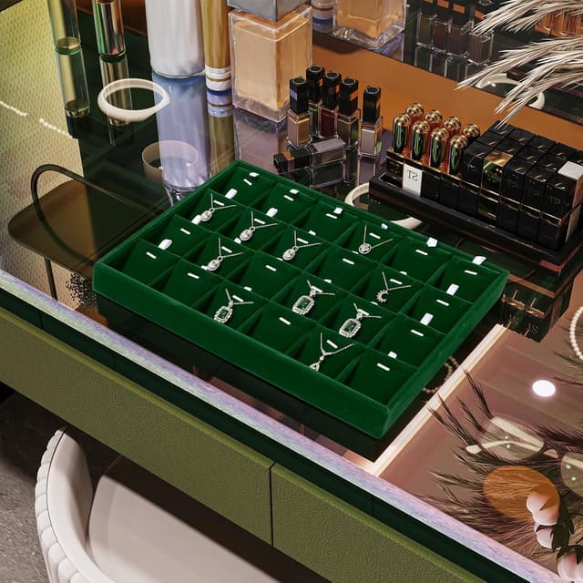 Detalle 2 de Papten Bandeja apilable de terciopelo para joyas, verde oscuro