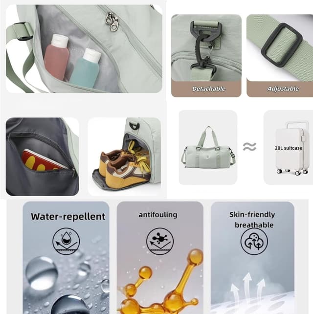 Detalle de ROSSRORE 3-in-1 Gym Bag & Maternity Hospital Bag (Large Capacity Weekender) – Black